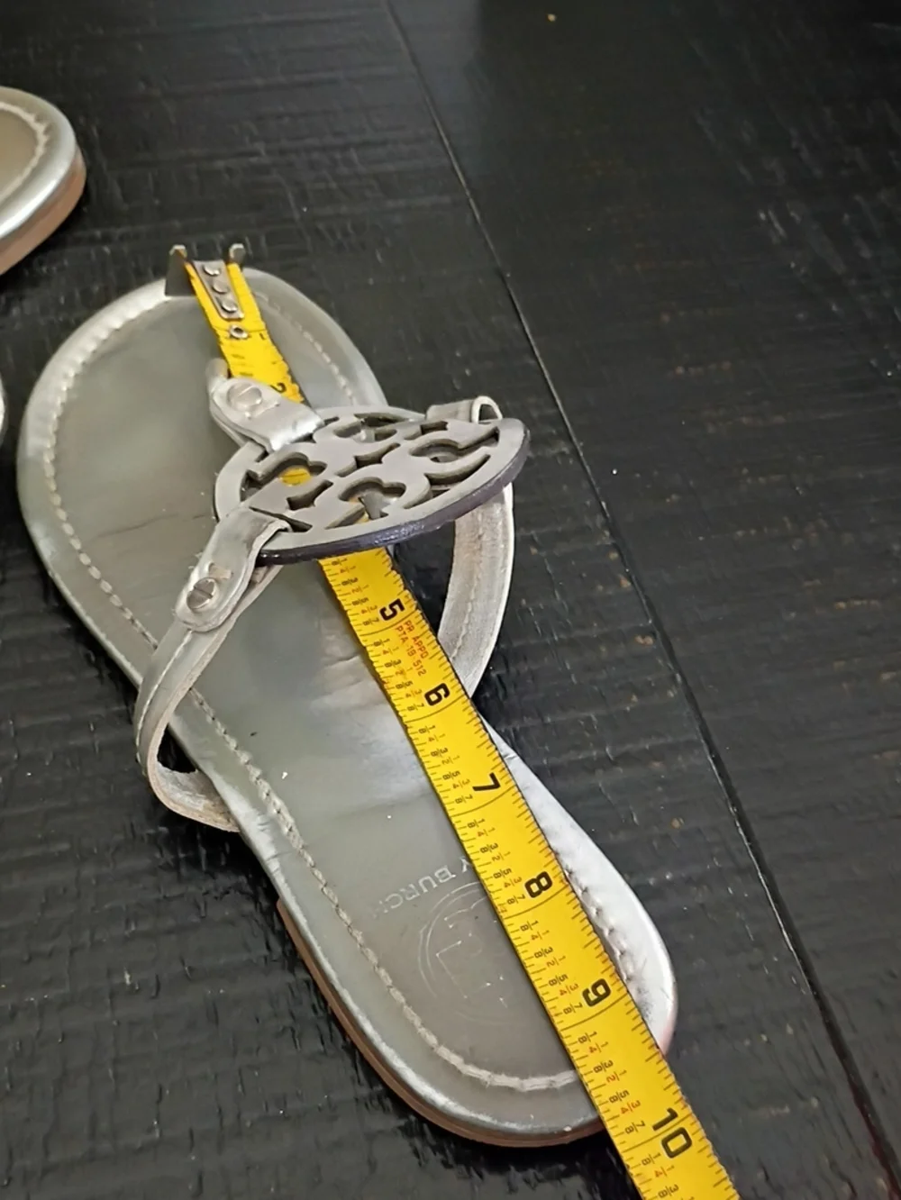 Tory Burch Miller Silver Logo Thong Sandals